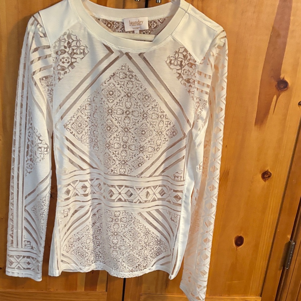 Laundry By Shelli Segal Women's Cream Patterned Blouse